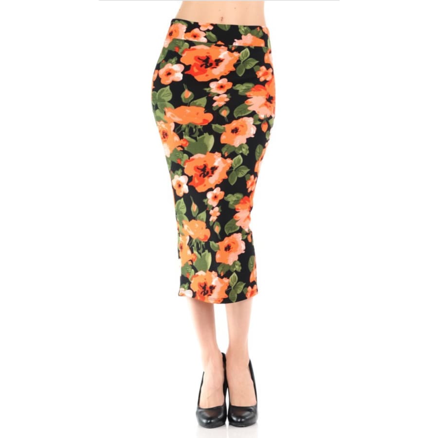 New! Bella Midi-Skirt In Italian Design &amp; Italian Fabric S / Black Floral Skirts
