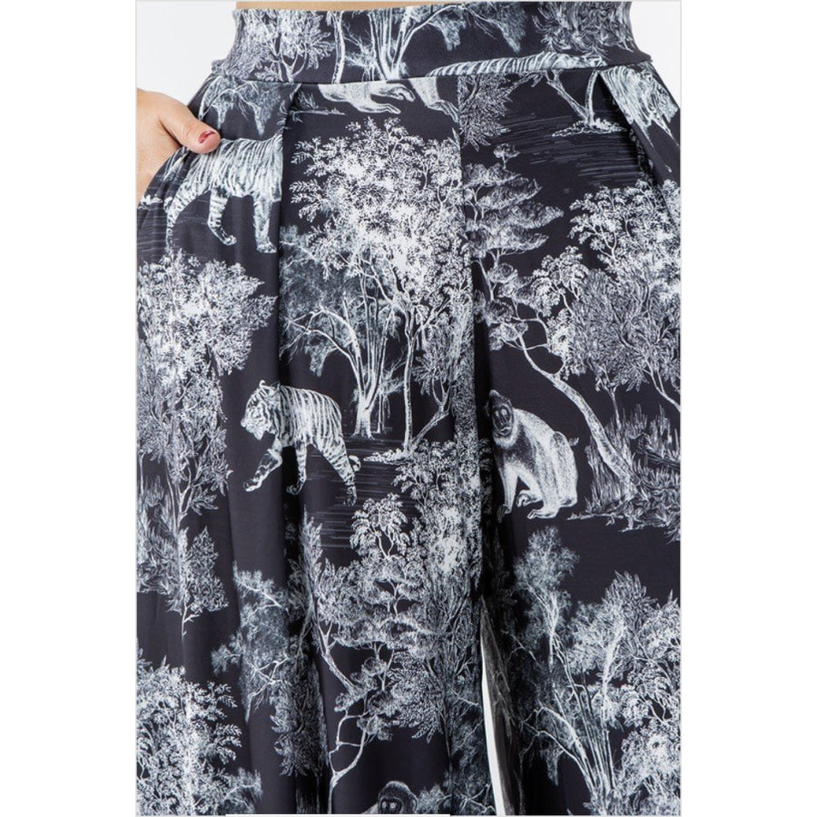 PREORDER Black and White Jungle Animals Plus Size Palazzo Pants with Pockets (ETA 3-4 weeks) Palazzo Pants