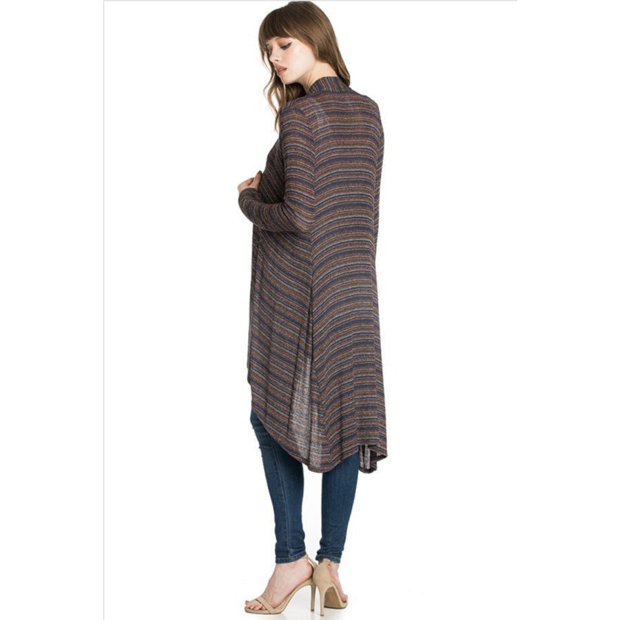 Blue Stripe Lightweight High Low Cardigan S / Blue Stripe Coverups