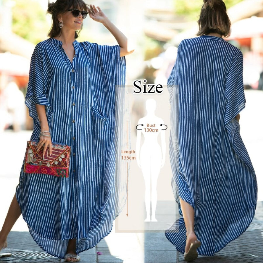 Bohemian Summer Beach Dress / Coverup N1097-Blue-990 Women’s Fashion - Women’s Clothing - Dress - Half-Sleeve Dress