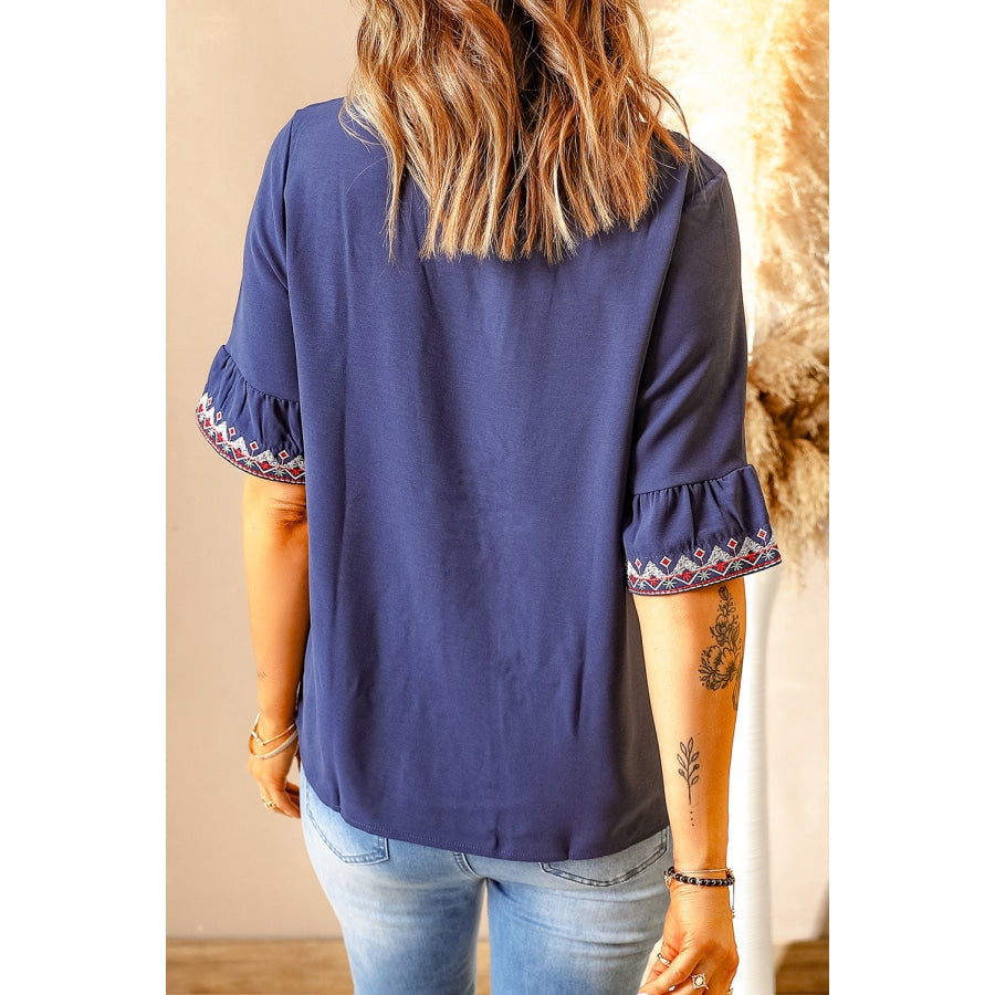 Boho Floral V Neck Casual Blouse Blouses