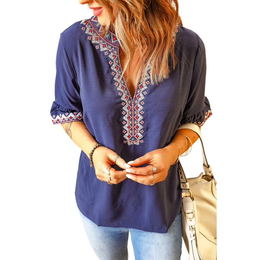 Boho Floral V Neck Casual Blouse Blouses