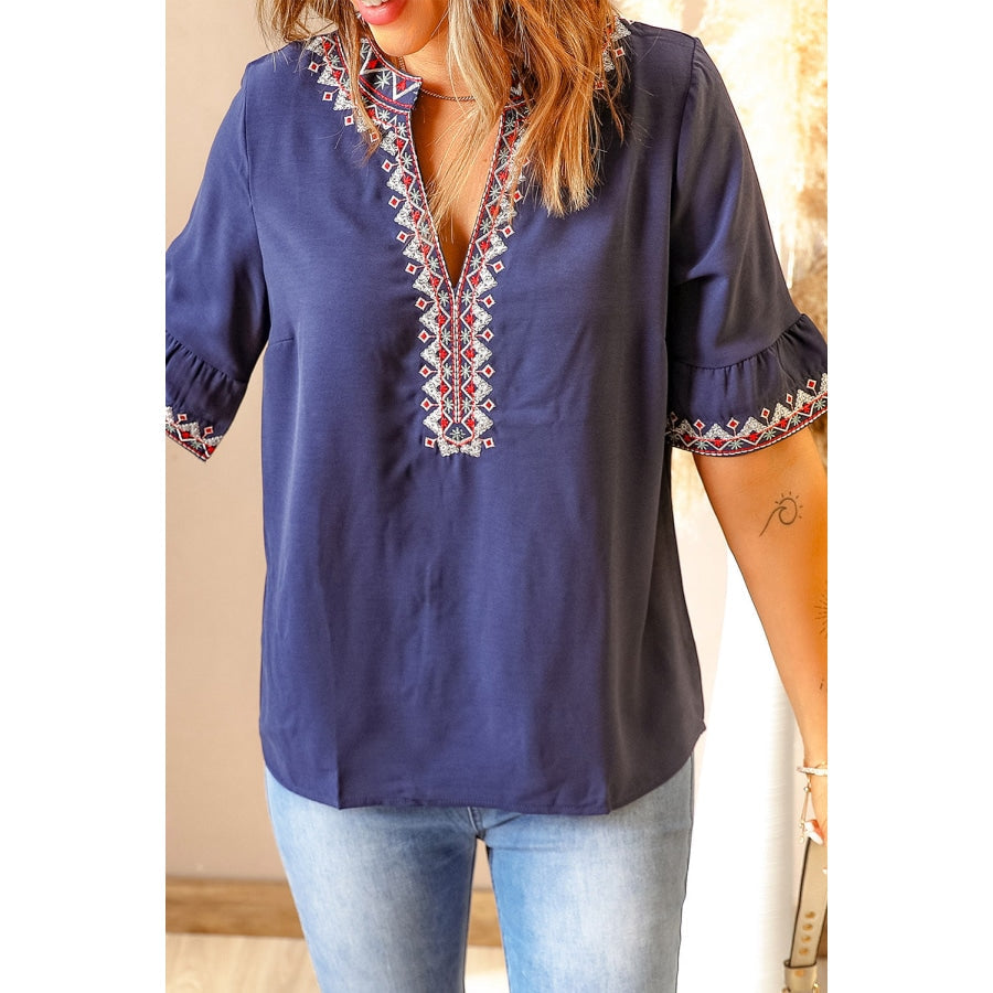 Boho Floral V Neck Casual Blouse Blouses