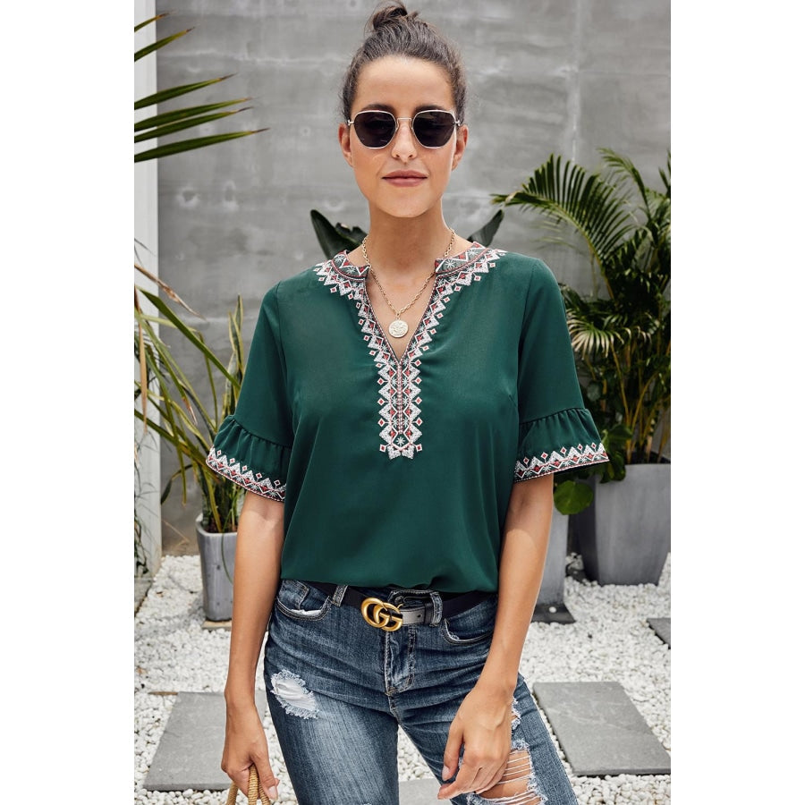 Boho Floral V Neck Casual Blouse Blouses