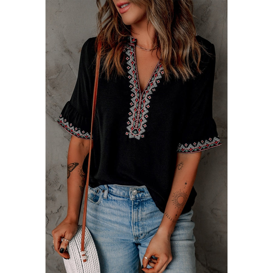 Boho Floral V Neck Casual Blouse Blouses