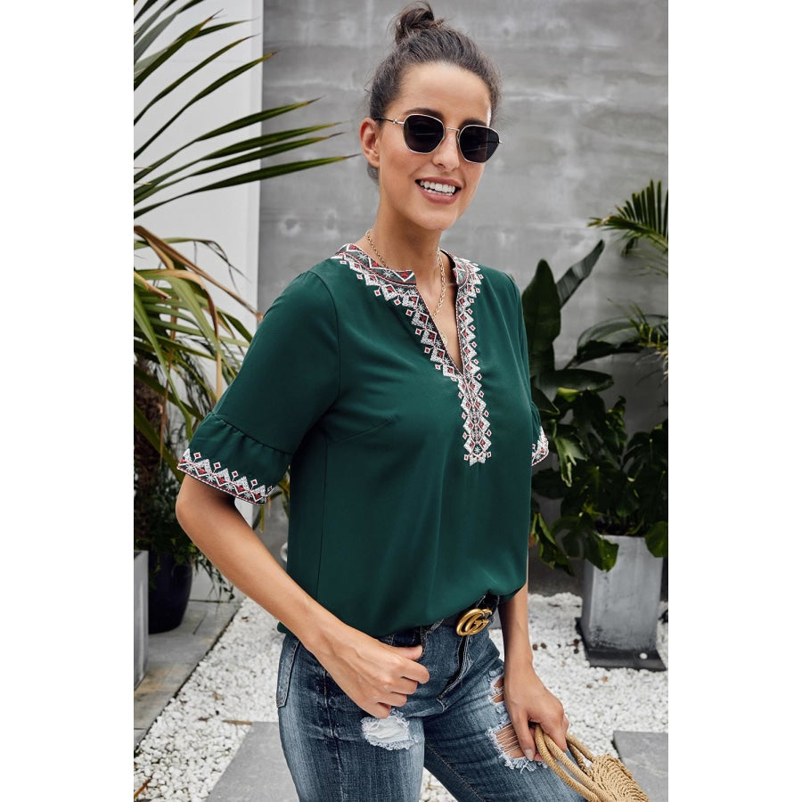 Boho Floral V Neck Casual Blouse Blouses