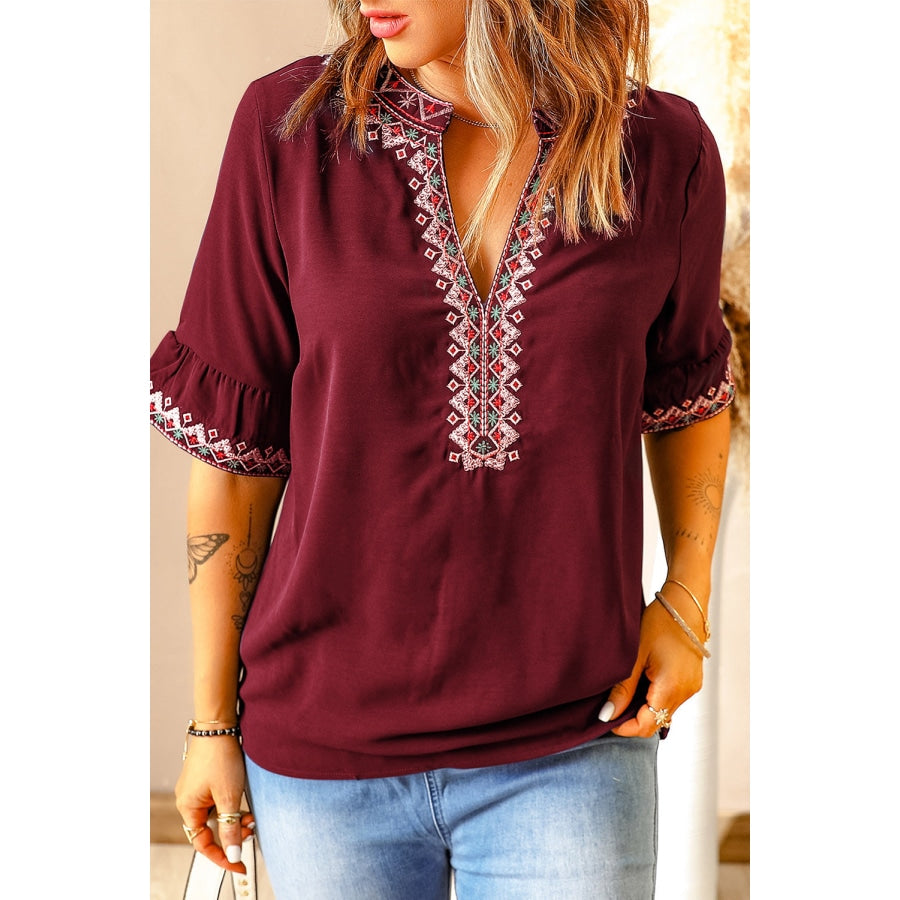 Boho Floral V Neck Casual Blouse Blouses