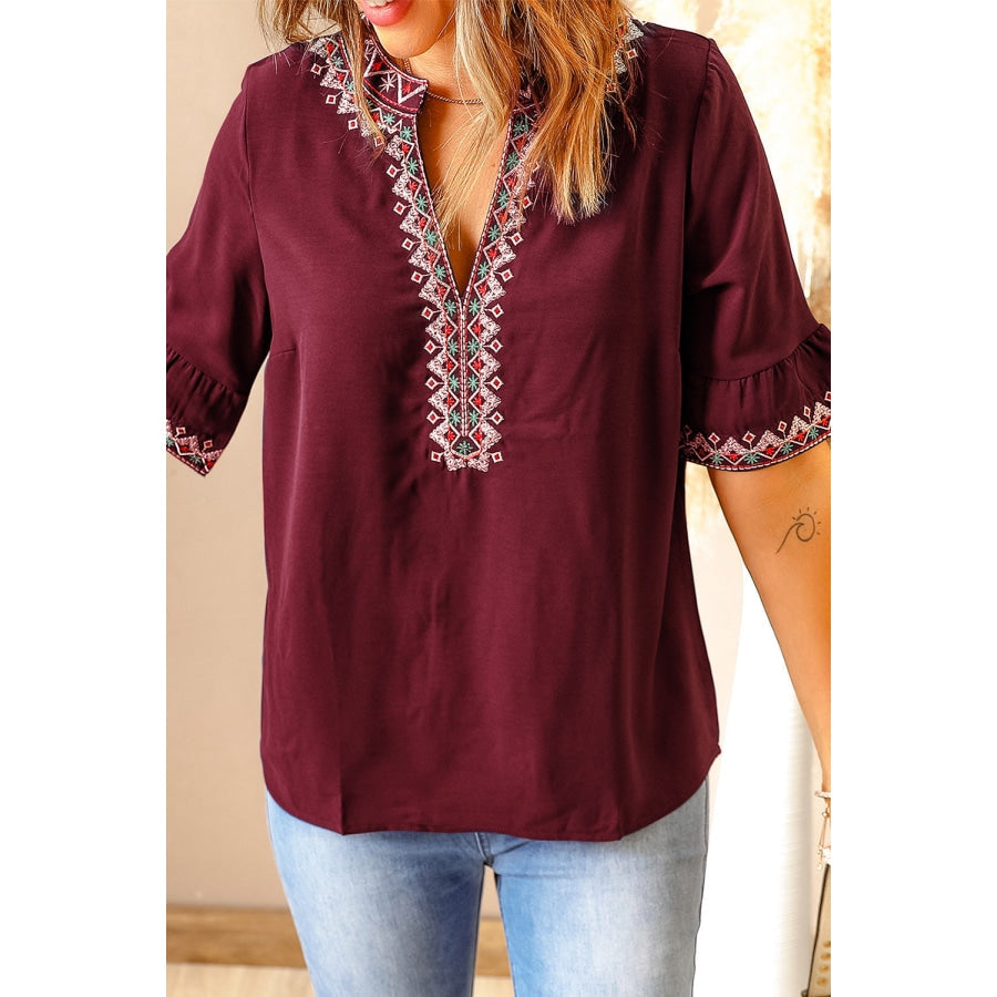 Boho Floral V Neck Casual Blouse Blouses