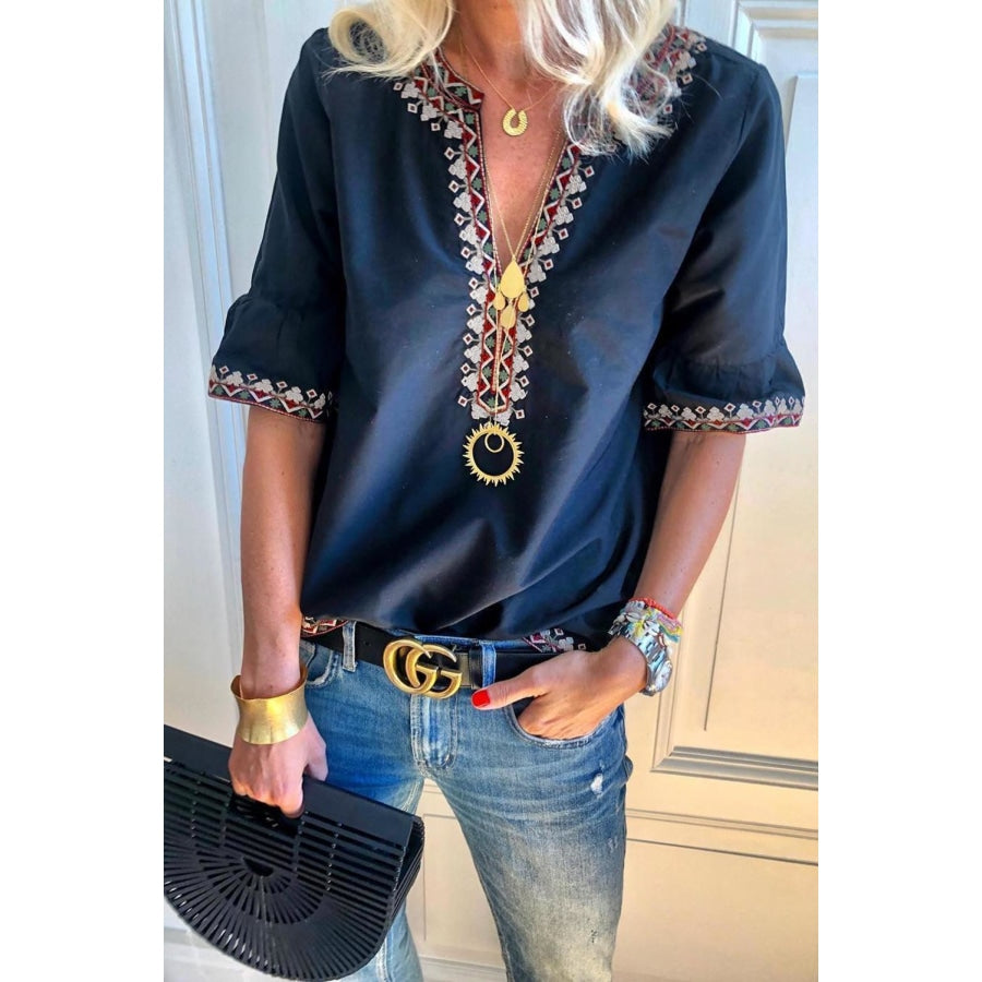 Boho Floral V Neck Casual Blouse Blouses