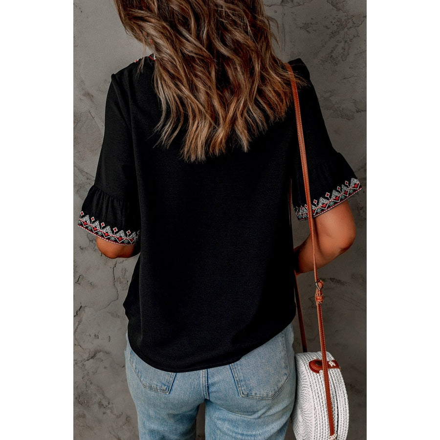 Boho Floral V Neck Casual Blouse Blouses