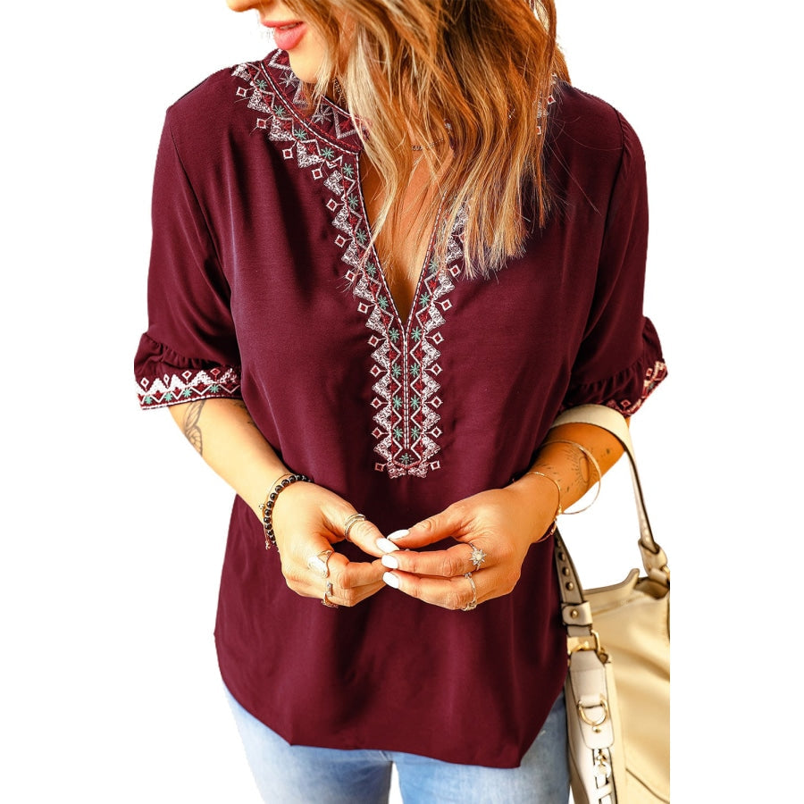 Boho Floral V Neck Casual Blouse Blouses