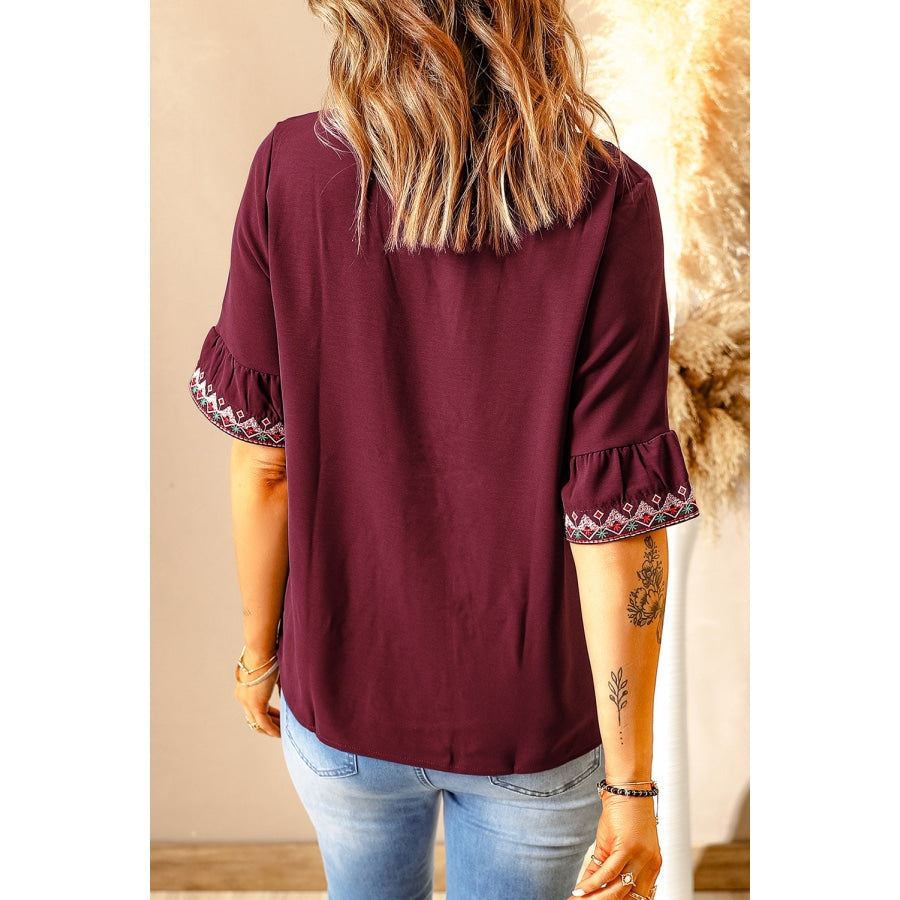 Boho Floral V Neck Casual Blouse Blouses