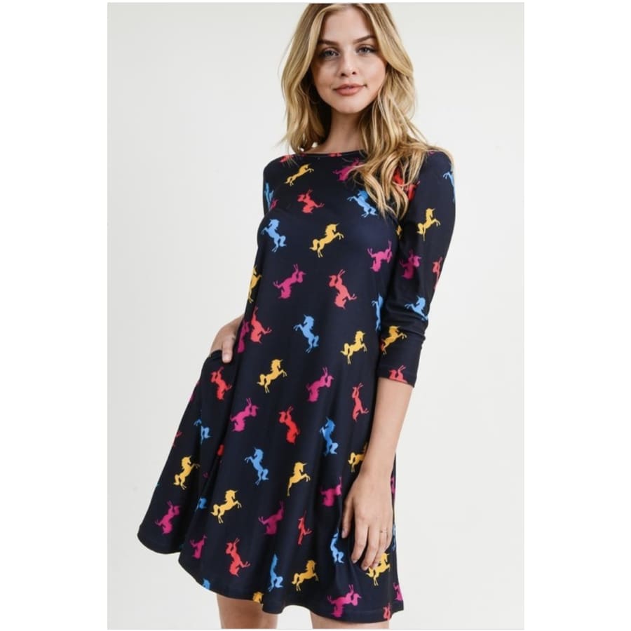 New! Buttery Soft Printed Flared Dress with Pockets! Dresses