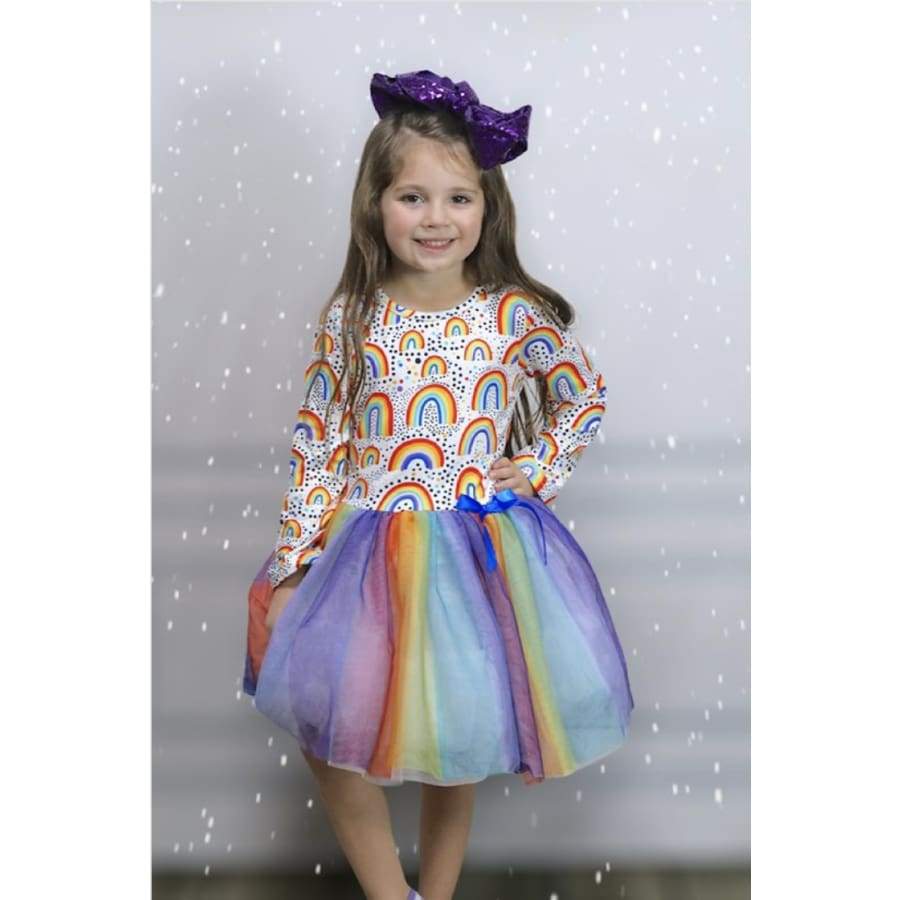 Preorder Kids Rainbow Dress with Multicolour Tulle Skirt XXS Kids Dress