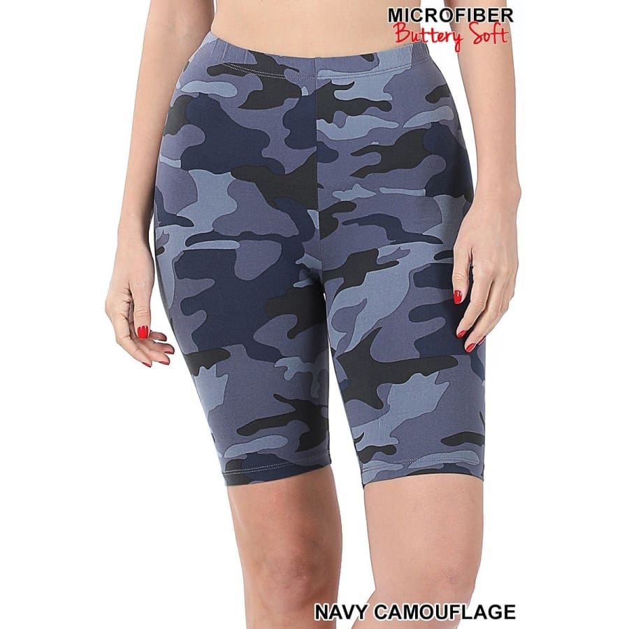 NEW! Buttery Soft Microfibre Bike Shorts Leopard and Camo prints! Navy Camouflage / S Leggings