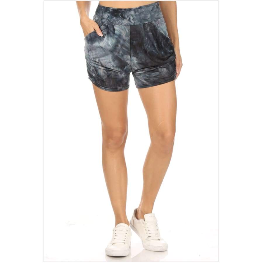 Buttery Soft Printed Harem Shorts with Pockets - Dark Sea Tie Dye / S Shorts