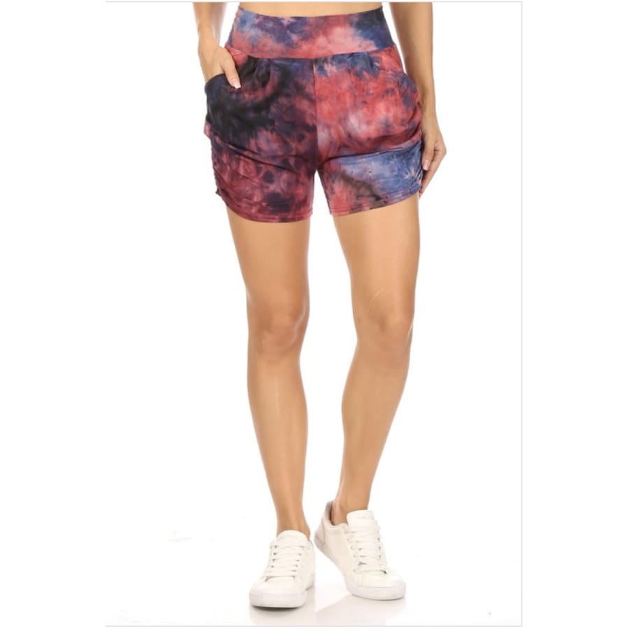NEW prints added! Buttery Soft High Rise Shorts with Pockets! Arriving Feb! Red and Blue Tie Dye / S Shorts