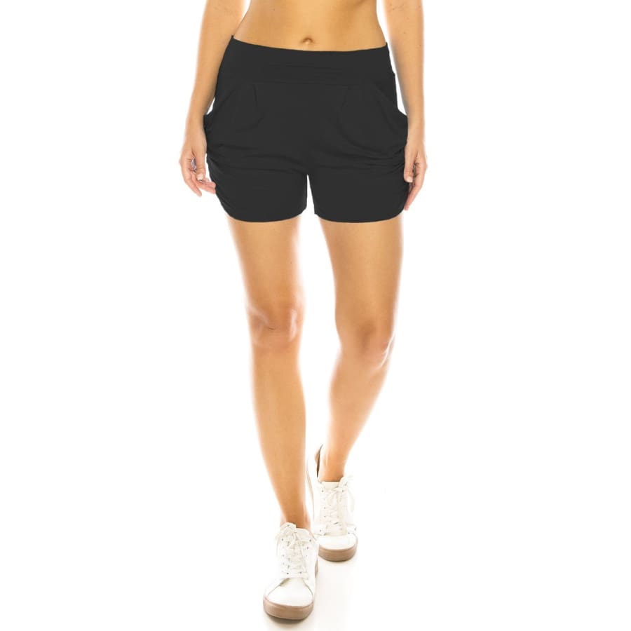 NEW prints and solids added! Buttery Soft Harem Shorts with Pockets! Solid Black / S Shorts