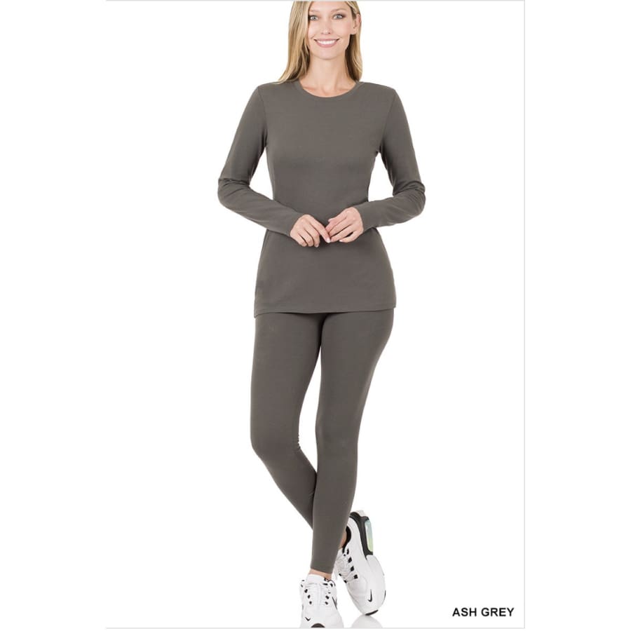 Buttery Soft Solid Top with Pocket and Leggings (2-Piece) Set - Ash Grey Ash Grey / S Lounge Set