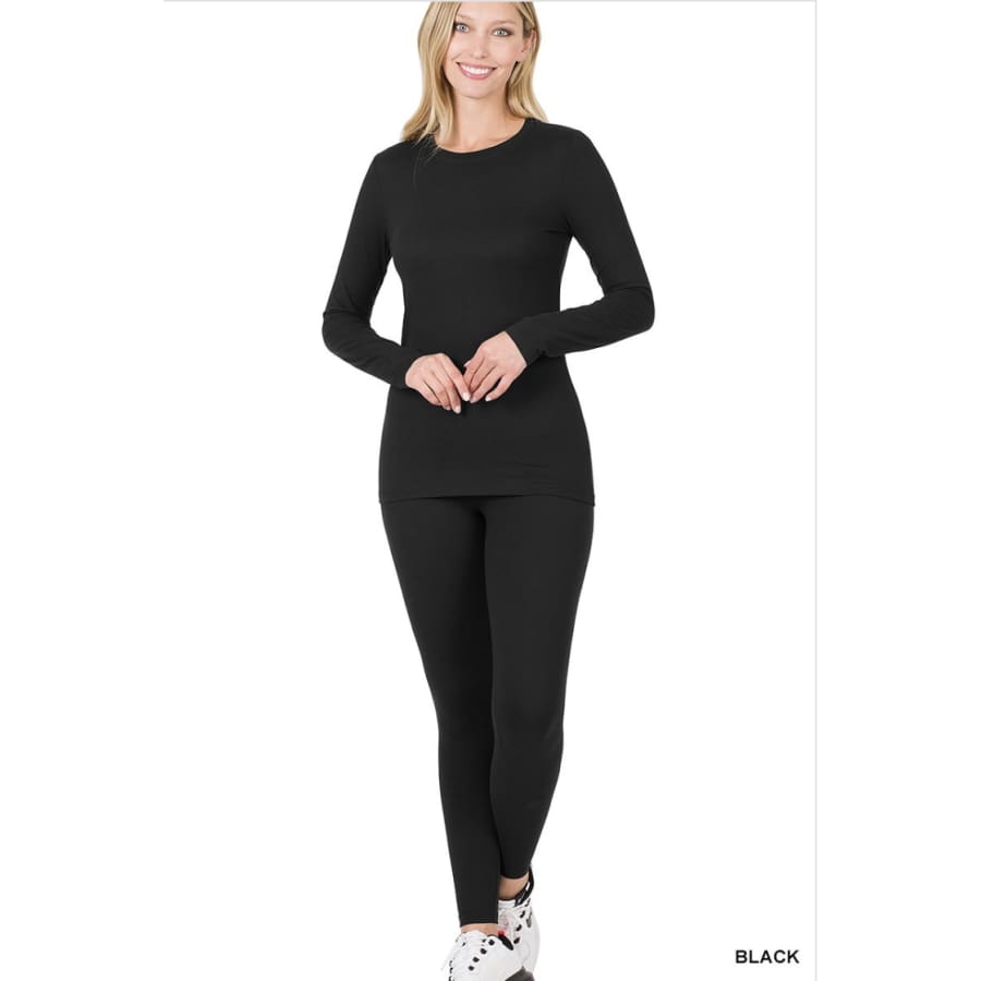 Buttery Soft Solid Top with Pocket and Leggings (2-Piece) Set - Black Black / S Lounge Set