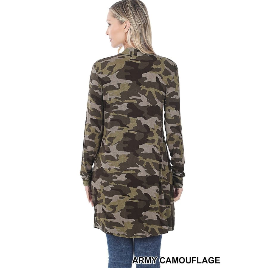 NEW!! Leopard and Camouflage Print Mid-Thigh Slouchy Pocket Open Cardigan Coverups