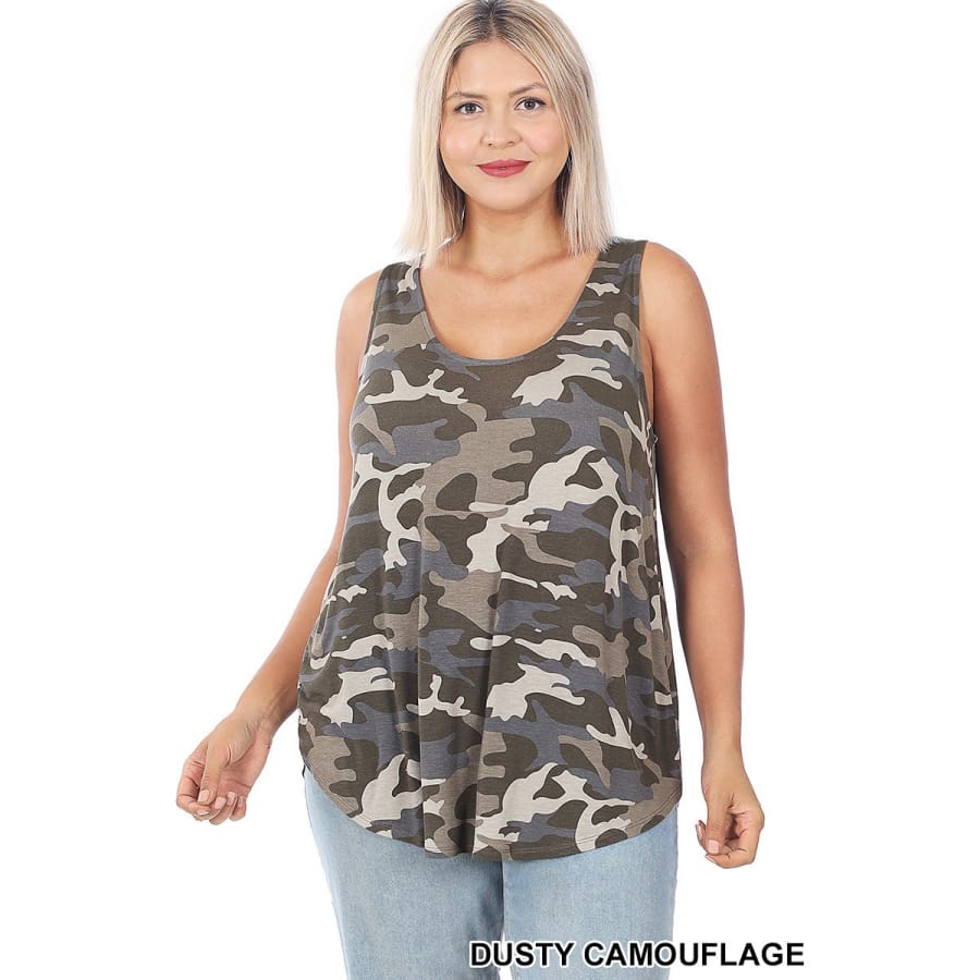 NEW! Camouflage Print Perfect Tank With Round Hem Dusty Camouflage / 1XL Tops