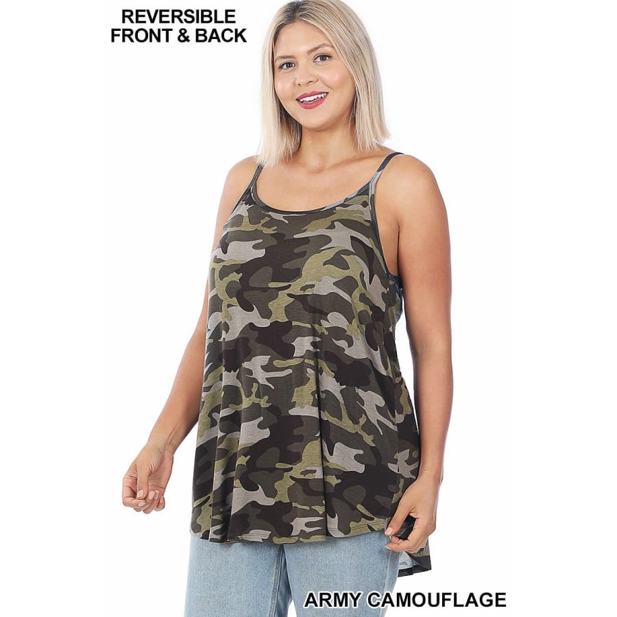 NEW! Camouflage and Leopard Print V-Neck/Scoop-Neck Reversible Camisole Army Camouflage / 1XL Tops