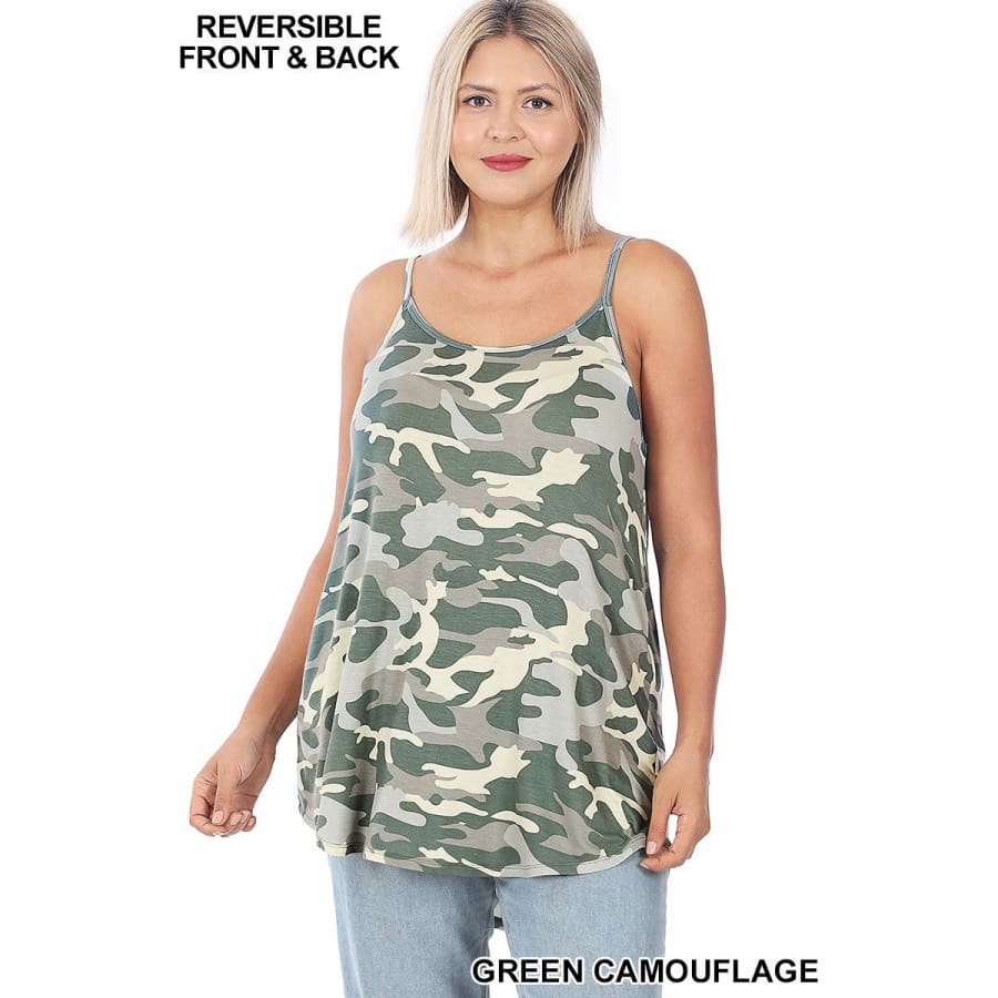 NEW! Camouflage and Leopard Print V-Neck/Scoop-Neck Reversible Camisole Green Camouflage / 1XL Tops