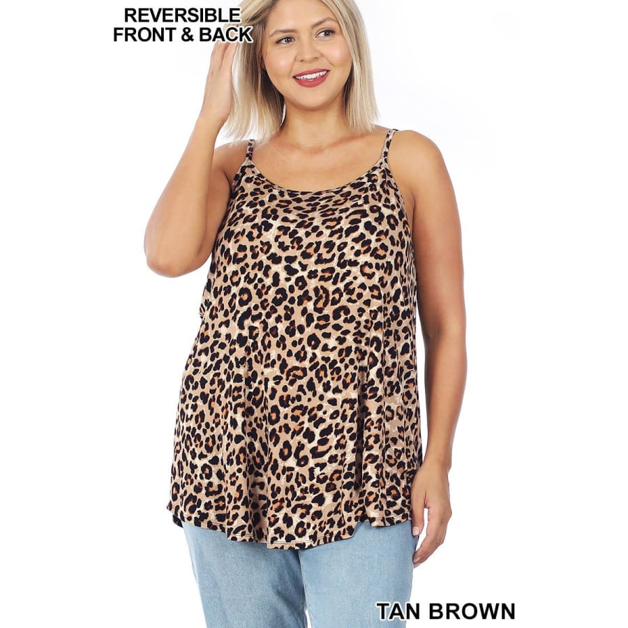 NEW! Camouflage and Leopard Print V-Neck/Scoop-Neck Reversible Camisole Tan Brown Leopard / 1XL Tops