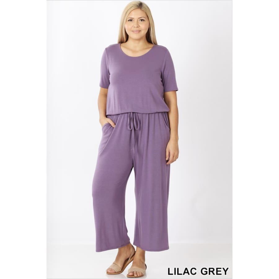 NEW! Capri Jumpsuit with Pockets Lilac Grey / 1XL Jumpsuits and Rompers
