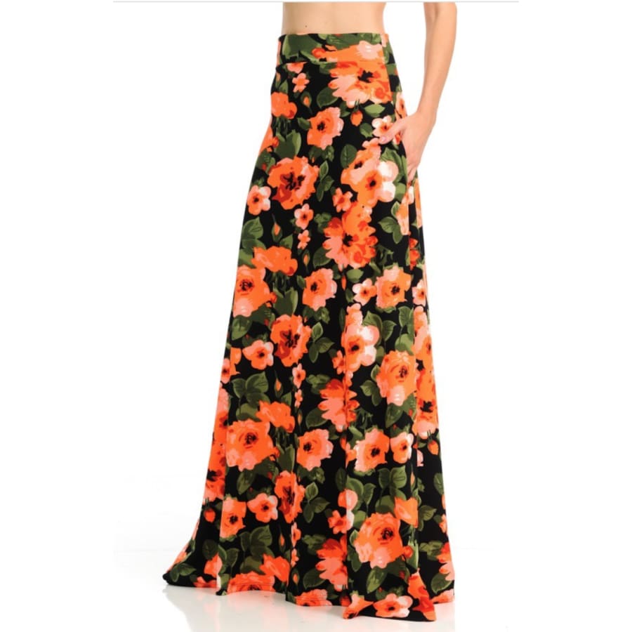 New! Cinthya Super-Maxi-Skirt In Italian Design &amp; Italian Fabric S / Black Floral Maxi Skirt