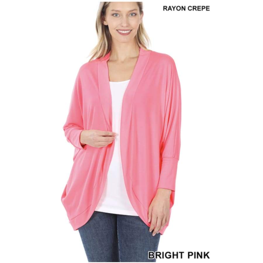NEW! Rayon Crepe Cocoon Wrap Cardigan S / Bright Pink Coverups