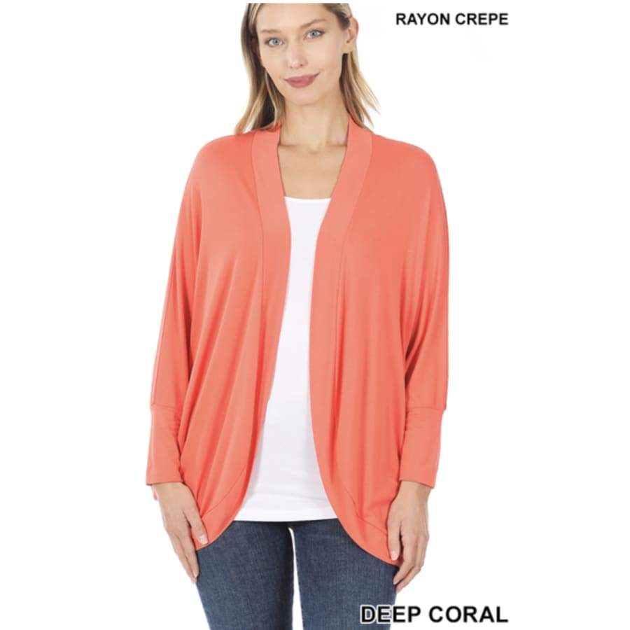 NEW! Rayon Crepe Cocoon Wrap Cardigan S / Deep Coral Coverups