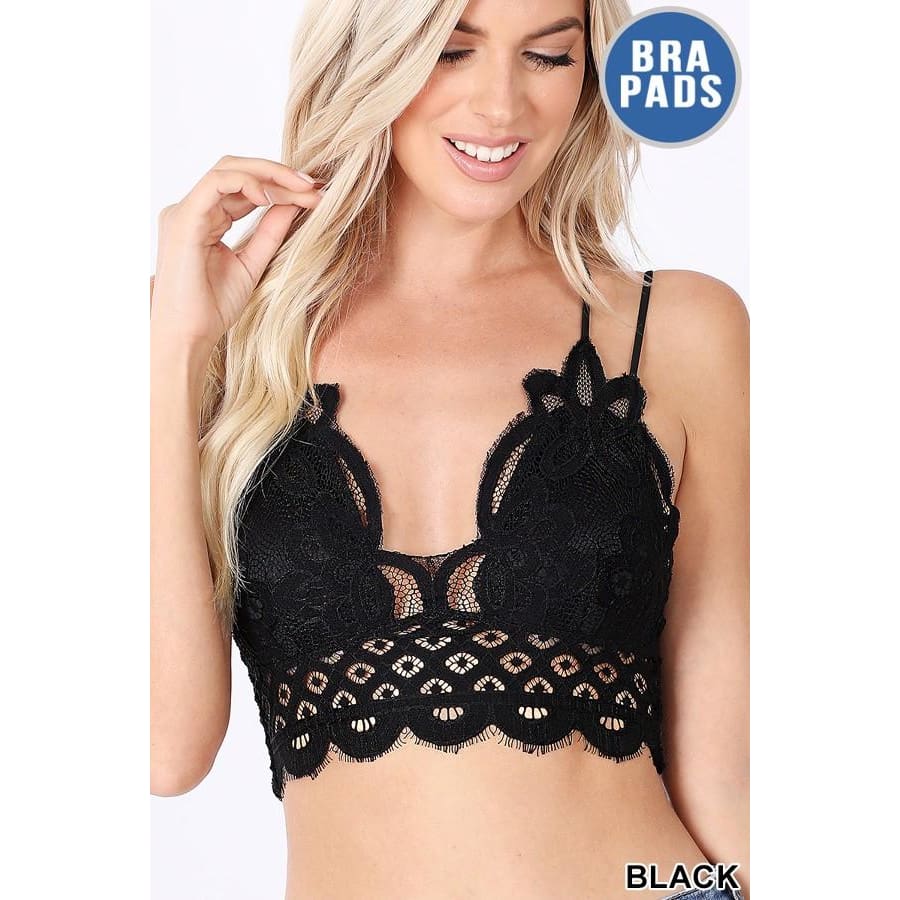 LACE BRALETTE WITH REMOVABLE BRA PADS BLACK