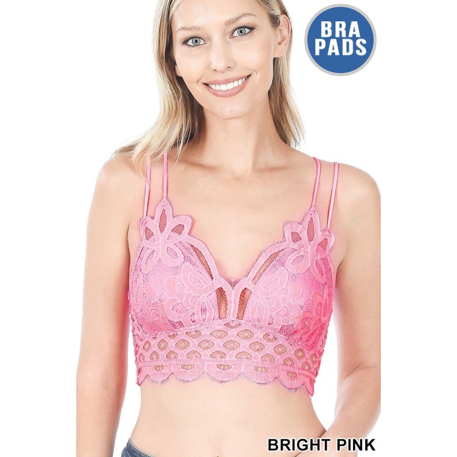 NEW! Crochet Lace Bralette with Removable Bra Pads Bright Pink / S Bra