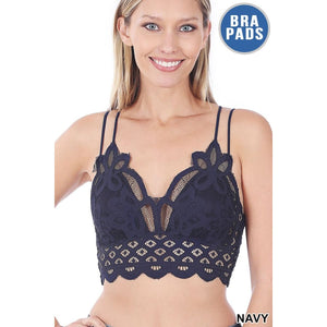 New Zenana Outfitters Lace Front BLUE Bralette Size S