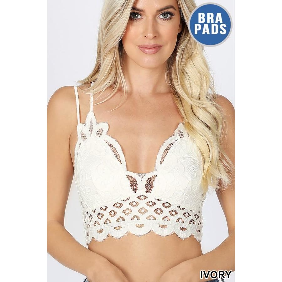 TheLovely Women & Plus Crochet Sexy Lace Bralette Smocking Back Bra with  Removable Bra Pads 