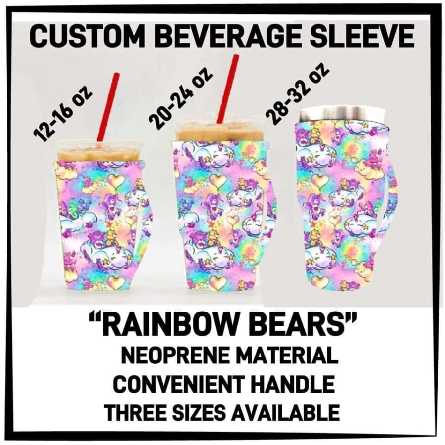 Arriving Soon! Custom Design Beverage Sleeve Rainbow Bears / S