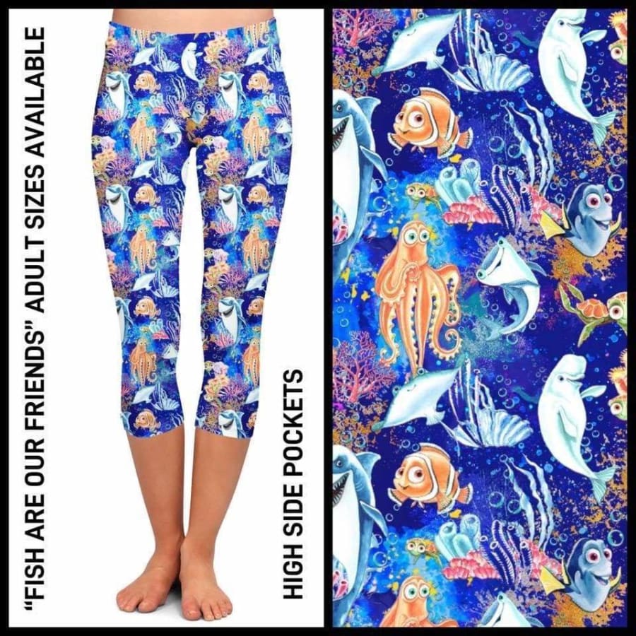 EXTRAS CUSTOM DESIGN LEGGINGS SIZE OS CAPRI (AU 8-14/16) Fish Are Our Friends / OS Capri Leggings