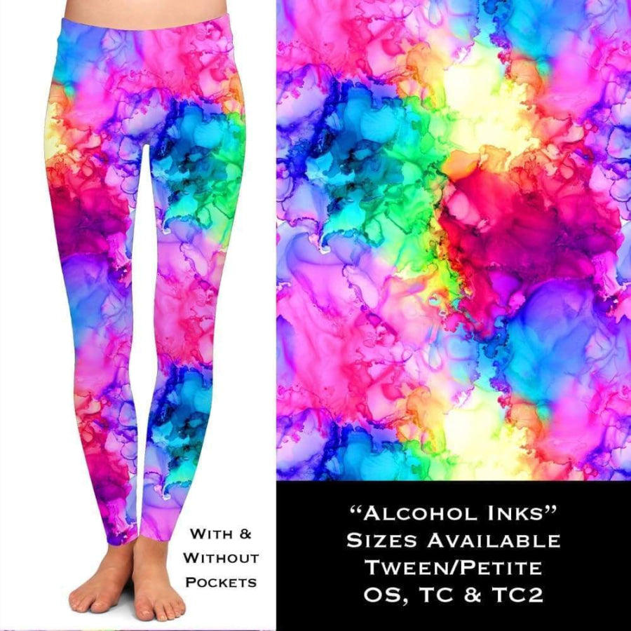 1 Custom Kids Alcohol Inks / Tween with pockets Leggings