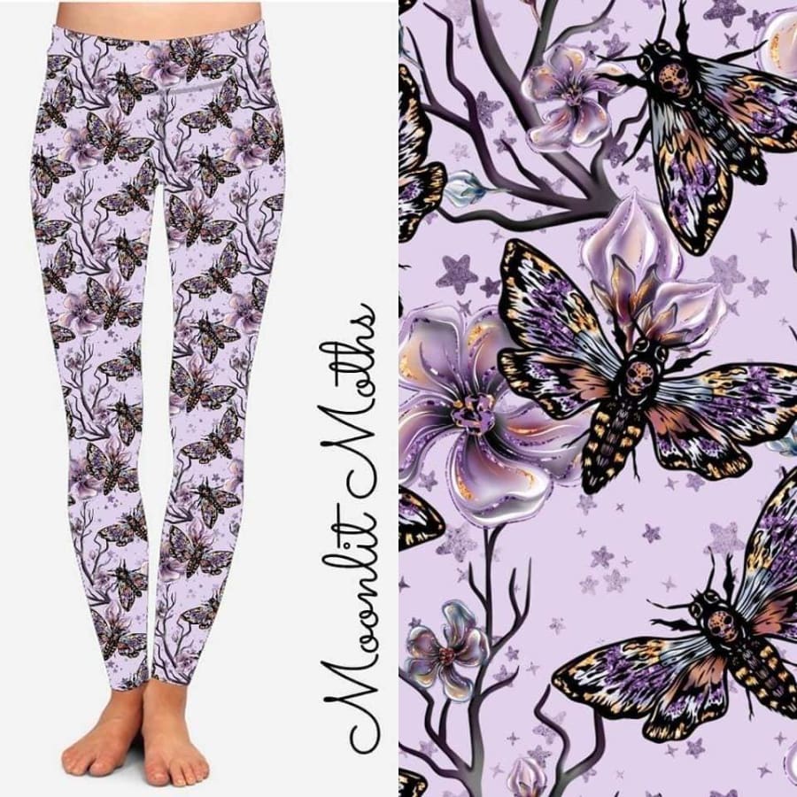 Custom Design Leggings - Moonlit Moths Moonlit Moths / TC Leggings