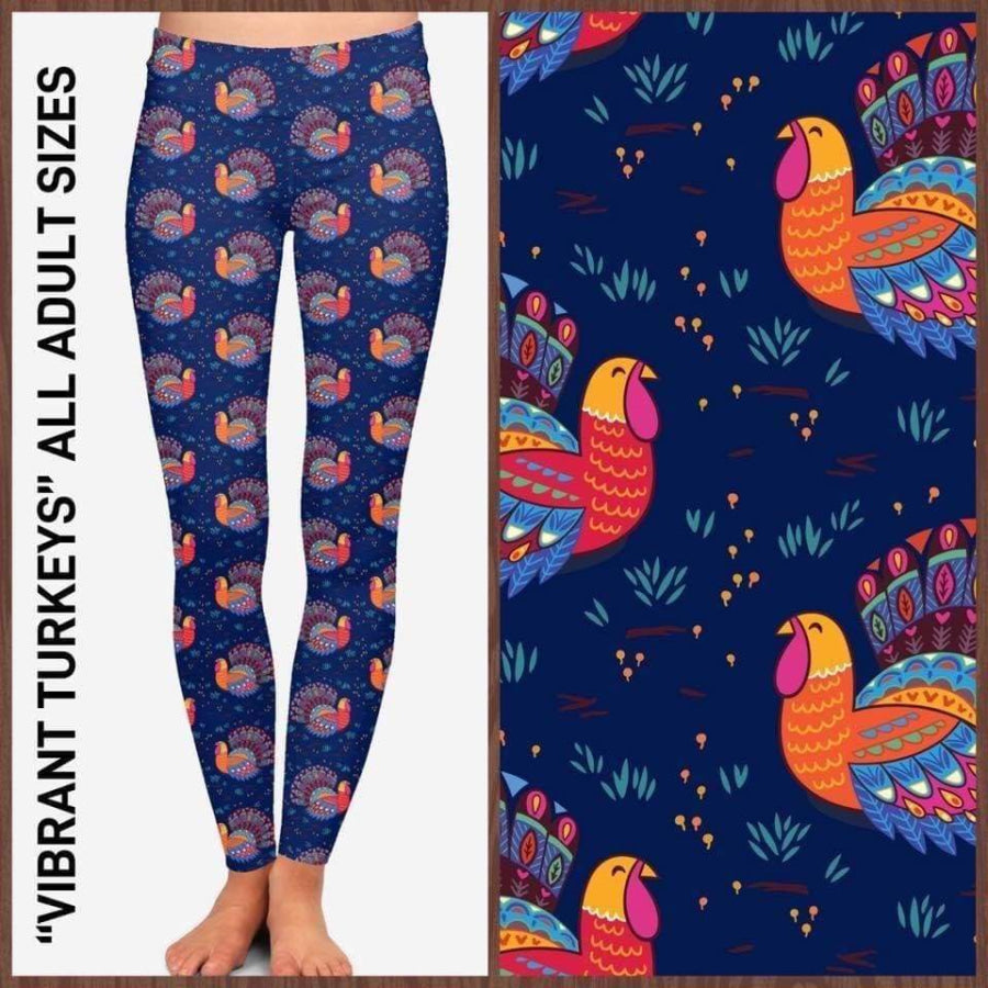 EXTRAS CUSTOM DESIGN LEGGINGS SIZE OS (AU 8-14/16) Vibrant Turkeys / OS Leggings