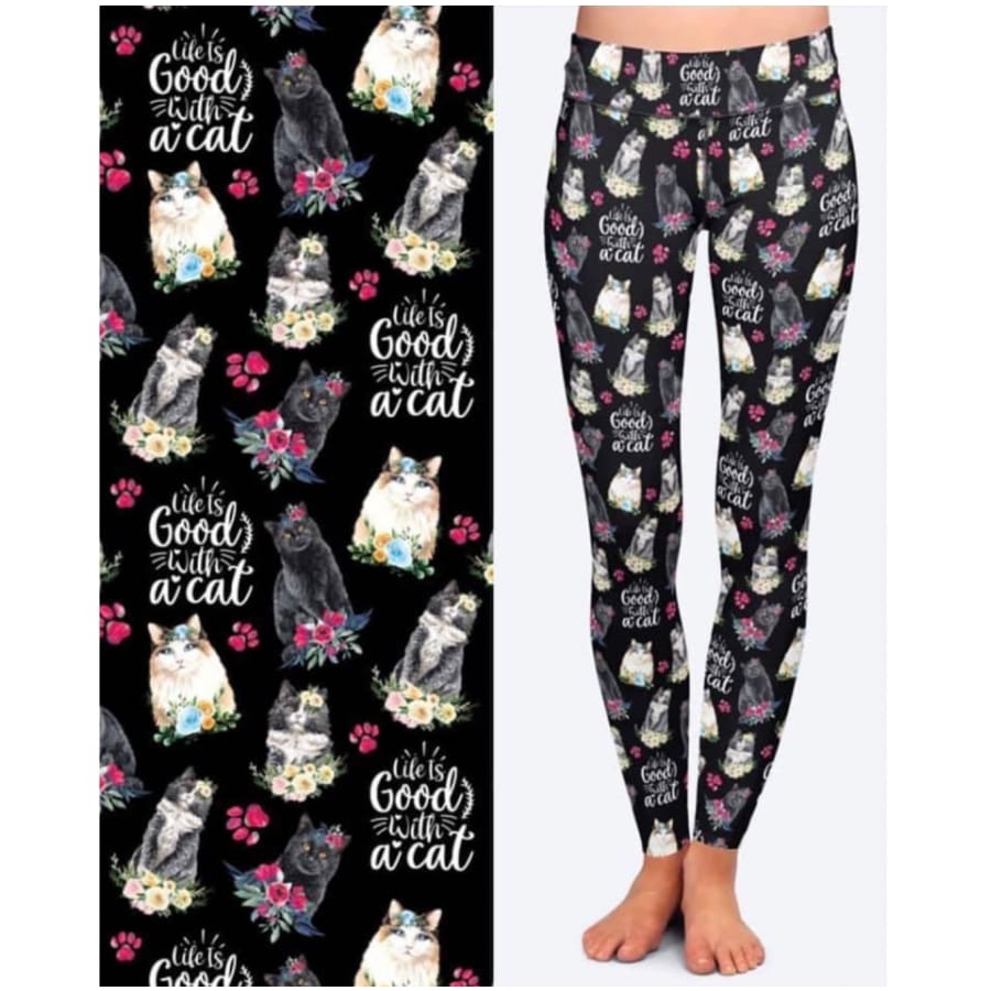 PREORDER Custom Design Leggings with Pockets - Life Is Good With Cats - ETA early June 2022 Life Is Good With Cats / OS Leggings