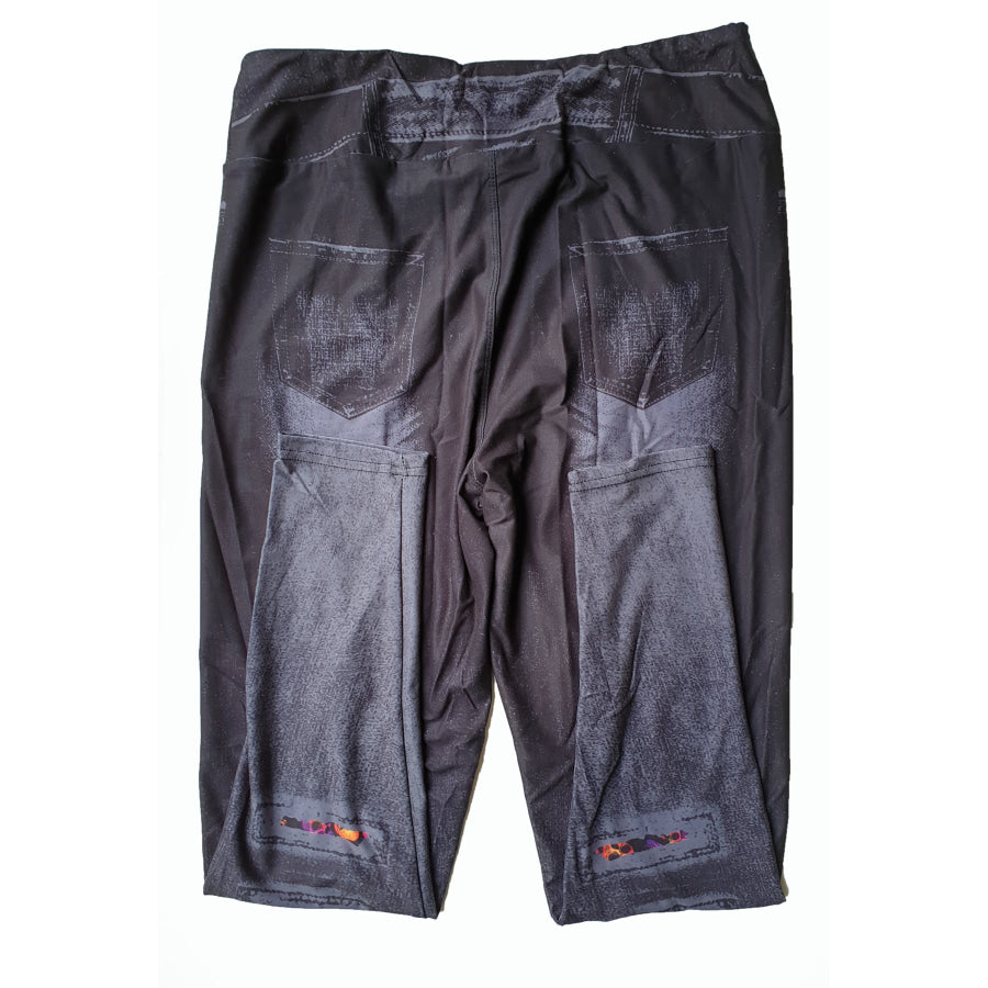 Custom Design Leggings with Pockets - Skull Peek A Boo Faux Denim Skull Peek A Boo Faux Denim / TC Leggings