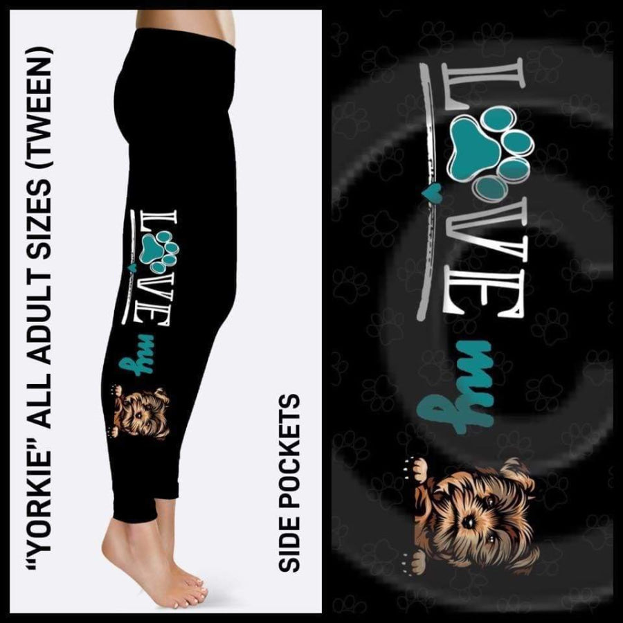 Custom Design Leggings with Pockets - Yorkie with Pockets Yorkie / TC full with pockets Leggings