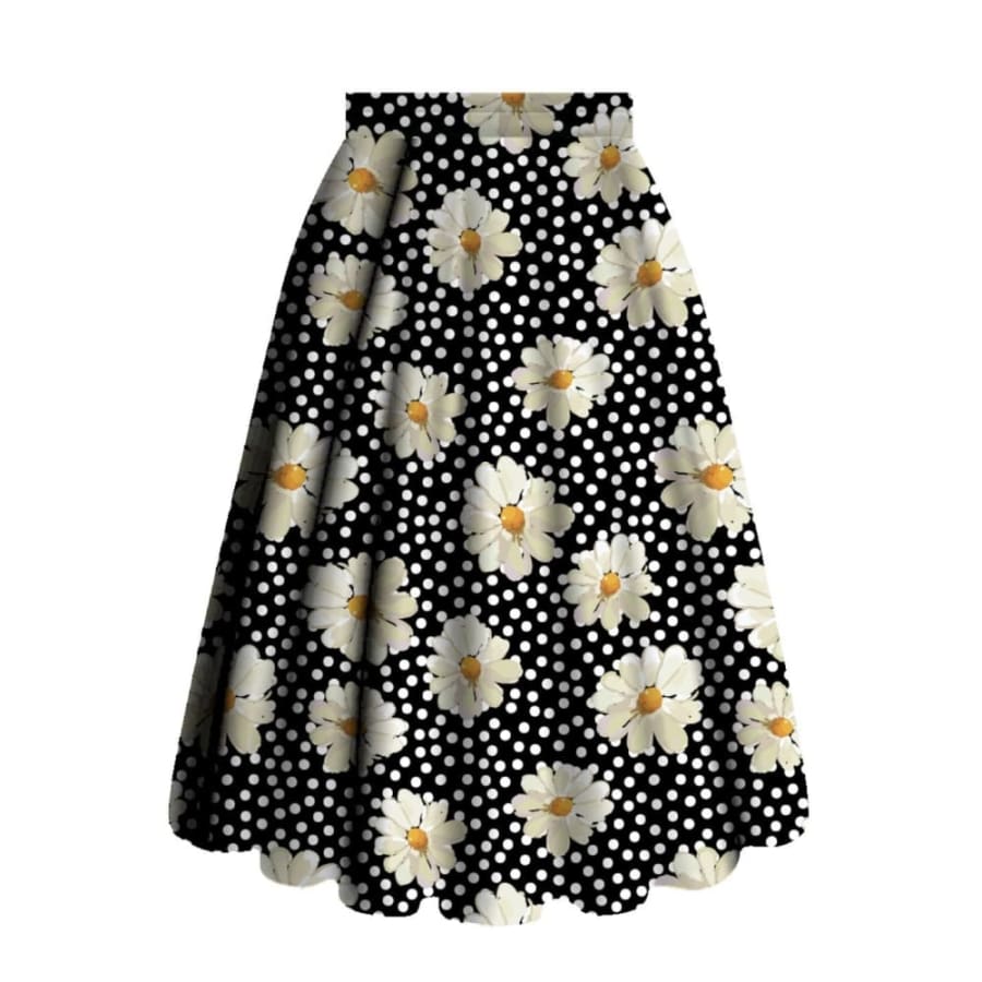 EXTRAS Buttery Soft Custom Design Swing Skirts with Pockets Black Daisy Dot / TC Skirts