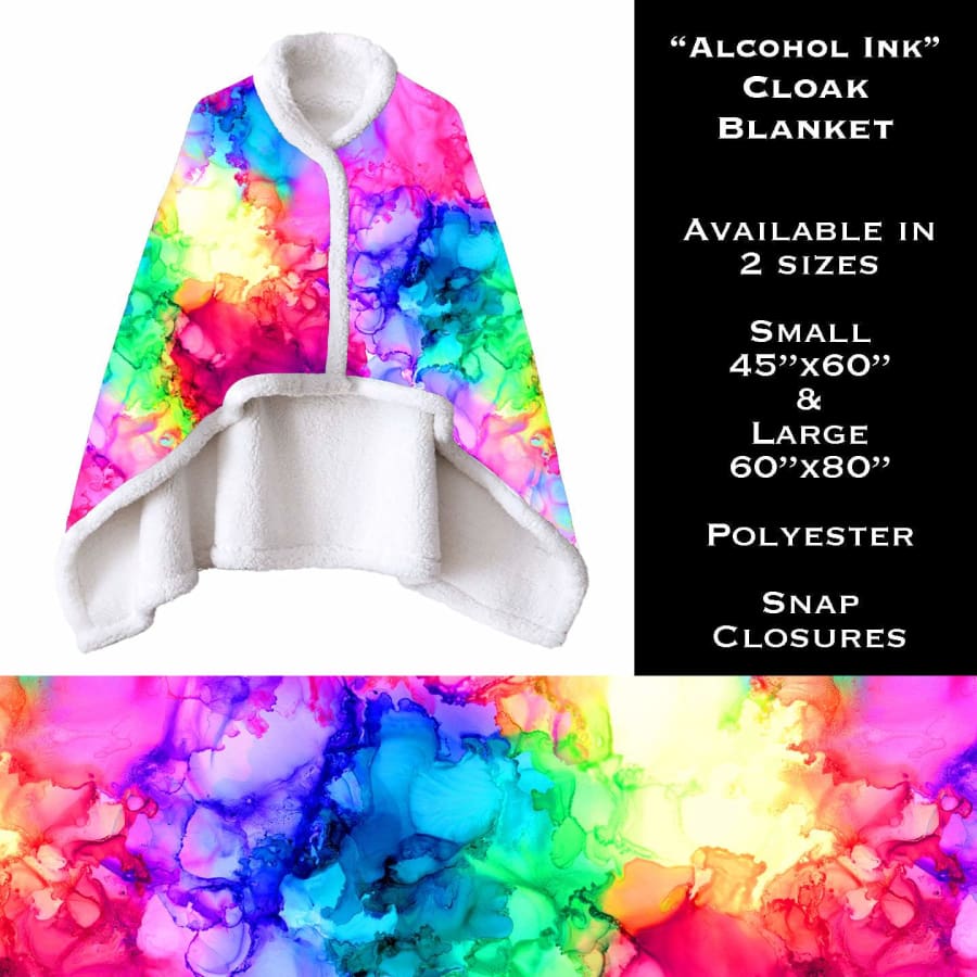PREORDER Custom Ultra Plush Fleece Cloak Blanket in Two Sizes - Closes 12 Sep - ETA mid December 2021 Alcohol Ink / Small 114cm x 152cm 