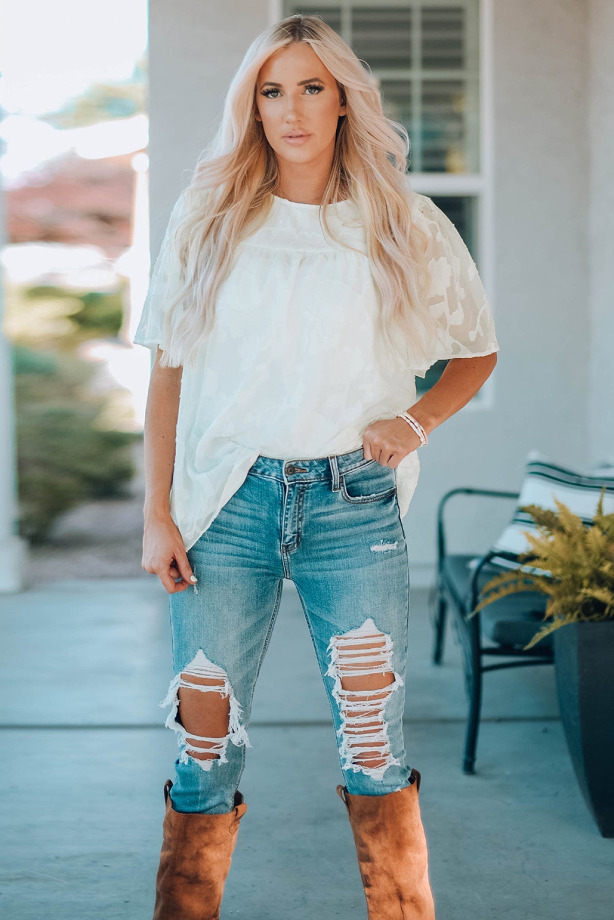 Green Floral Textured Ruffled Half Sleeve Babydoll Top