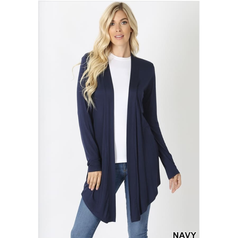 Drapey Open-Front Long Sleeve Cardigan Navy / 1XL Coverups