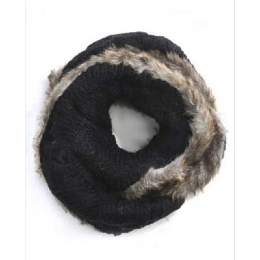 Faux Fur Trim Cable Knit Infinity Scarf Scarves